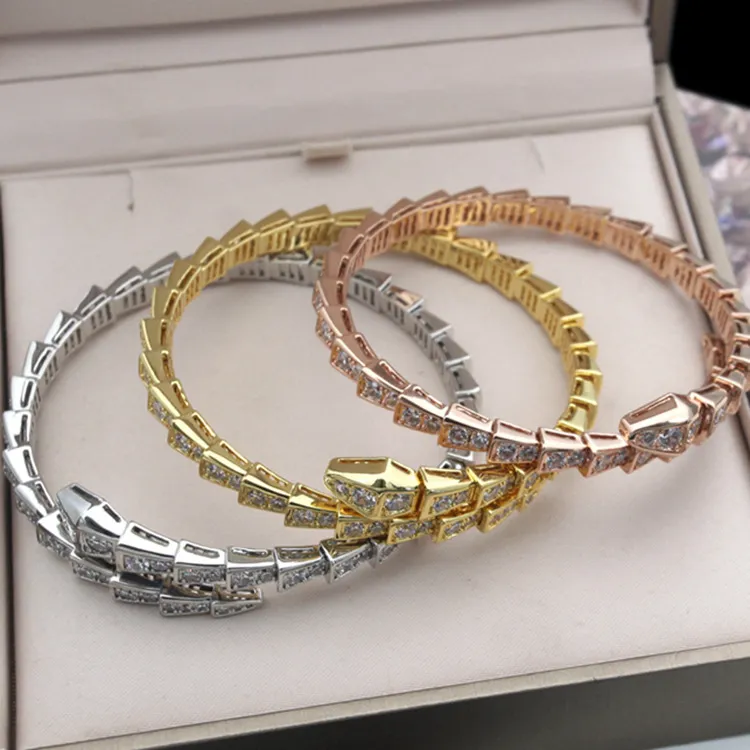 Titanium Steel Engraved B Letter Full Diamond Snake Bangle