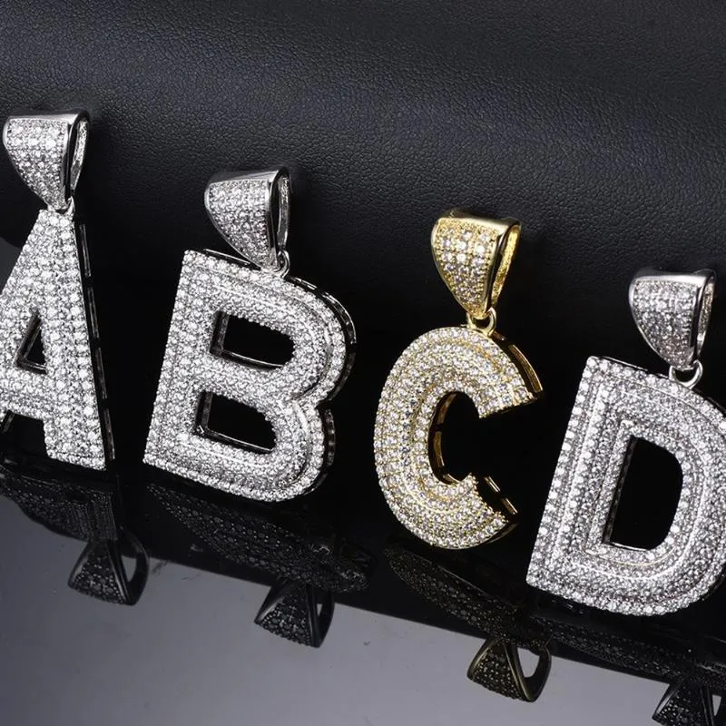 Pendentif Colliers Plaqué Or 18K Bling CZ Simulé Diamant Glacé Lettre A-Z Initiale Nom Pendentif Collier Hip Hop Chaîne Pour Hommes Charme G