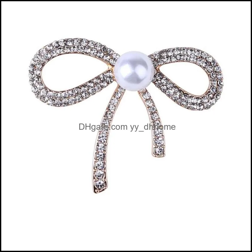 Pins, Brooches White Bow Brooch Rhinestone Flower For Women Large Bowknot Pin Fashion Jewelry Wedding Corsage Accessories