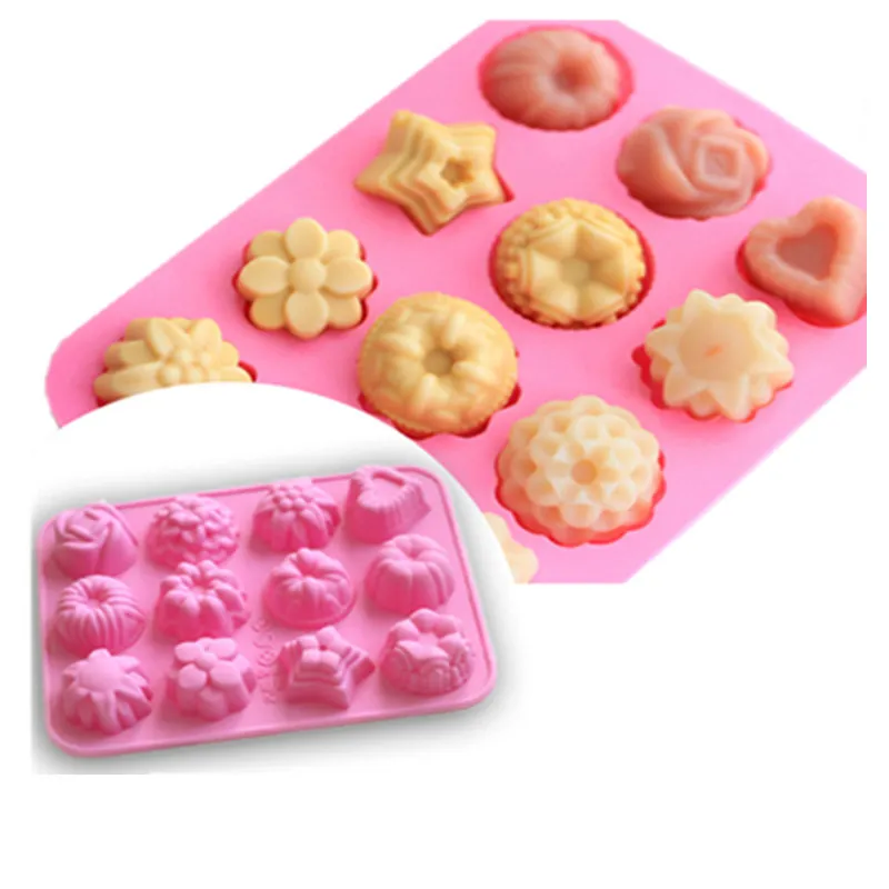 Baking Moulds 3D Cake Chocolate Mould Silicone Soap Molds 12 Hole Different Flower Shaped Bake Tray Candy Making Tool DIY Jeely Mold Manual Bakeware Kitchen Tools