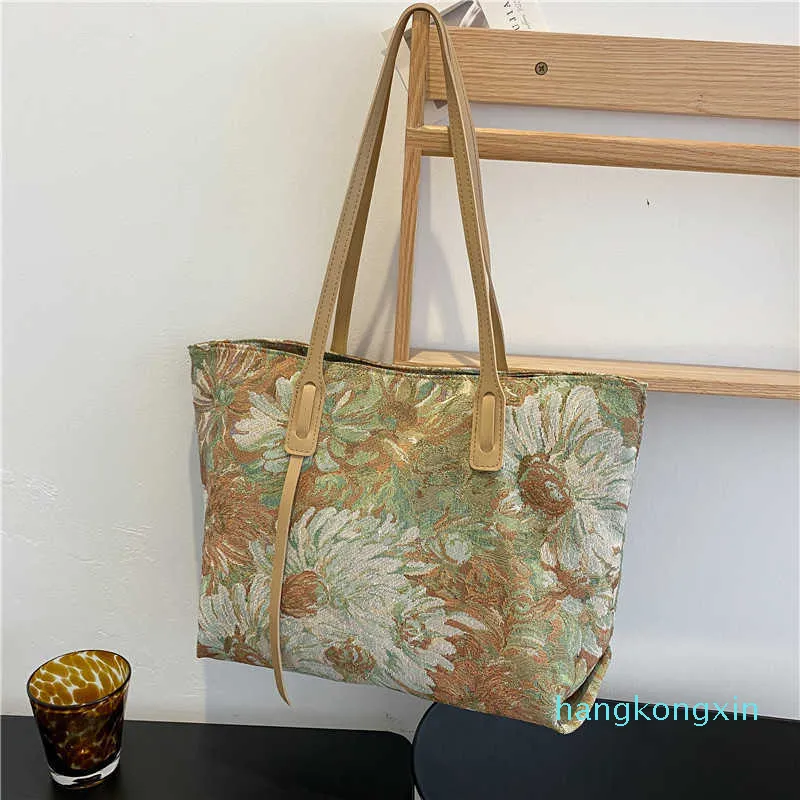 Handbags s Summer one shoulder women's 2021 literary and artistic oil painting graffiti tote leisure large capacity hand