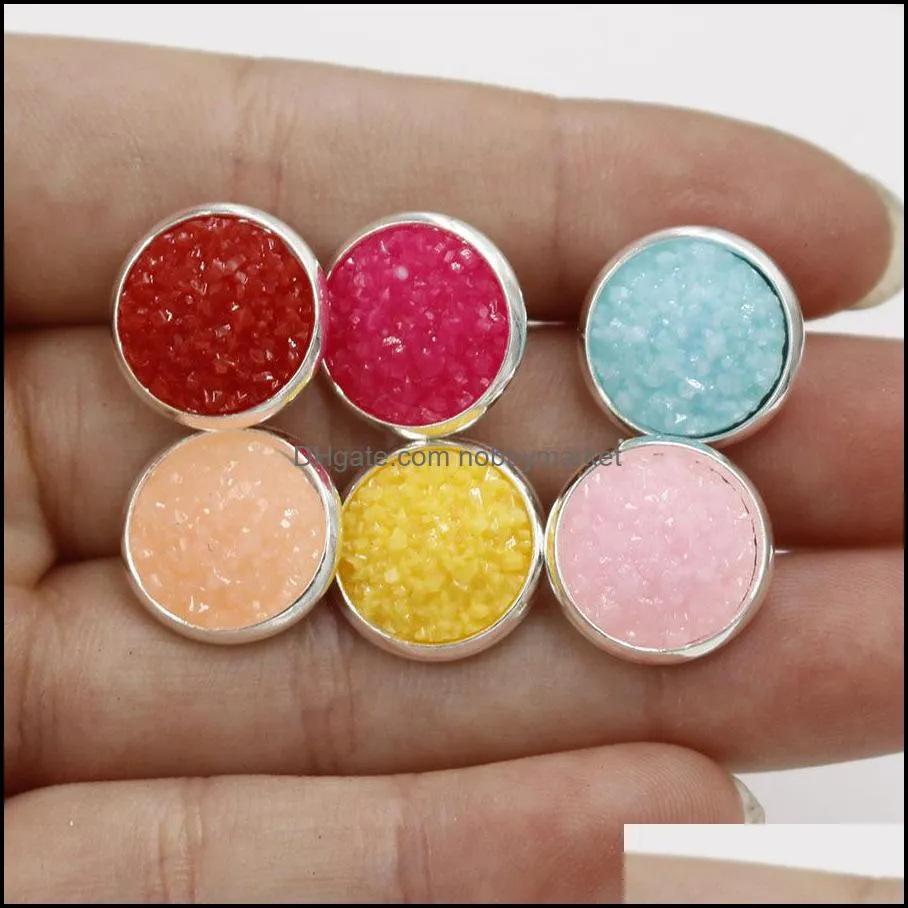 30 colors 12MM Round druzy stone Stud Earrings Natural drusy stone Silver Plated Earrings For women & Ladies Fashion Jewelry Gift