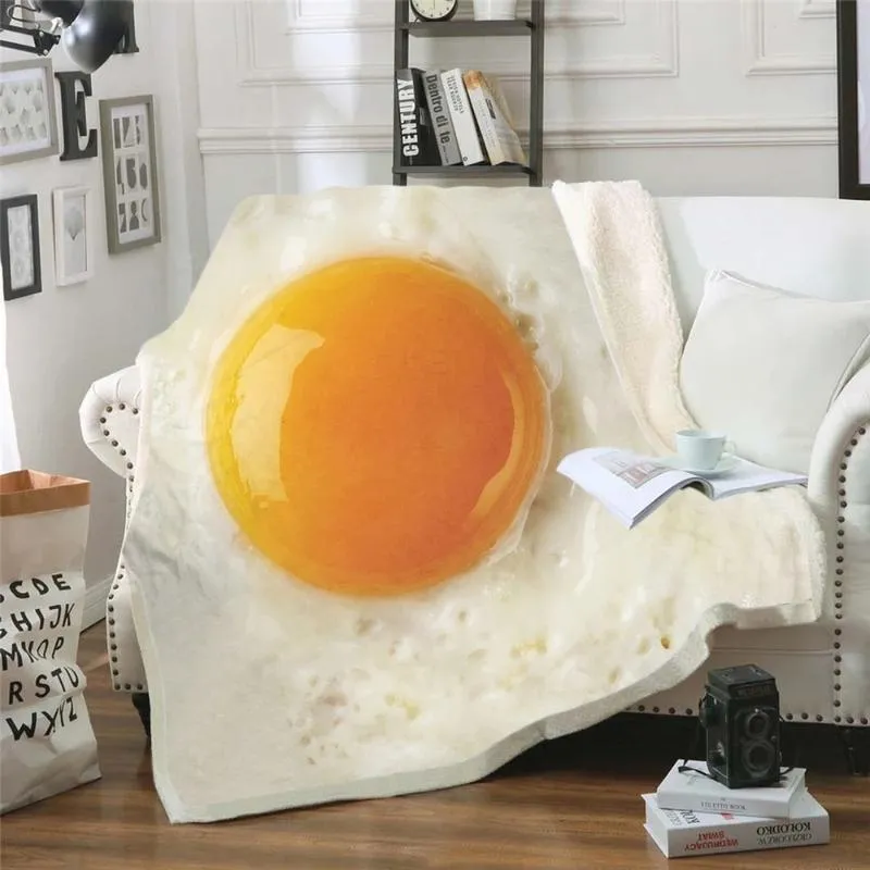 Cobertores Moda Cobertor Frito Egg Sausage Pizza Impresso Adulto Kid Quilt para Sofá Travel Office Engraçado