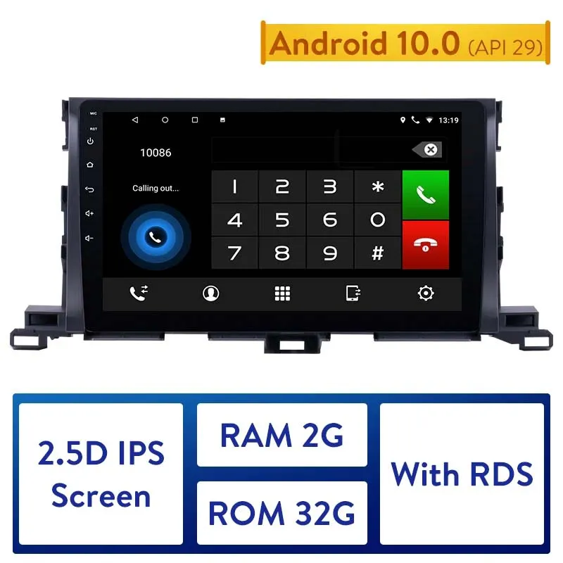 Lecteur multimédia dvd de voiture Radio de Navigation GPS prise en charge du lien miroir Android 10.0 RAM 2GB ROM 32GB pour 2015-Toyota Highlander