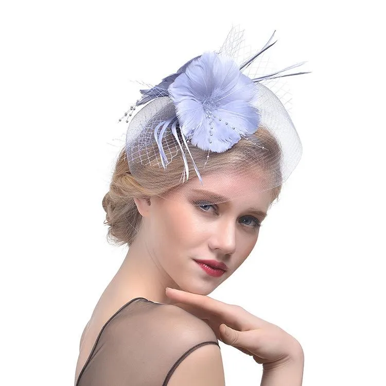 Fermagli per capelli Barrettes Squisito copricapo di piume da sposa Banchetto Party Mesh Tiara Piccolo cappello a cilindro Accessori per forcine Commercio all'ingrosso di gioielli