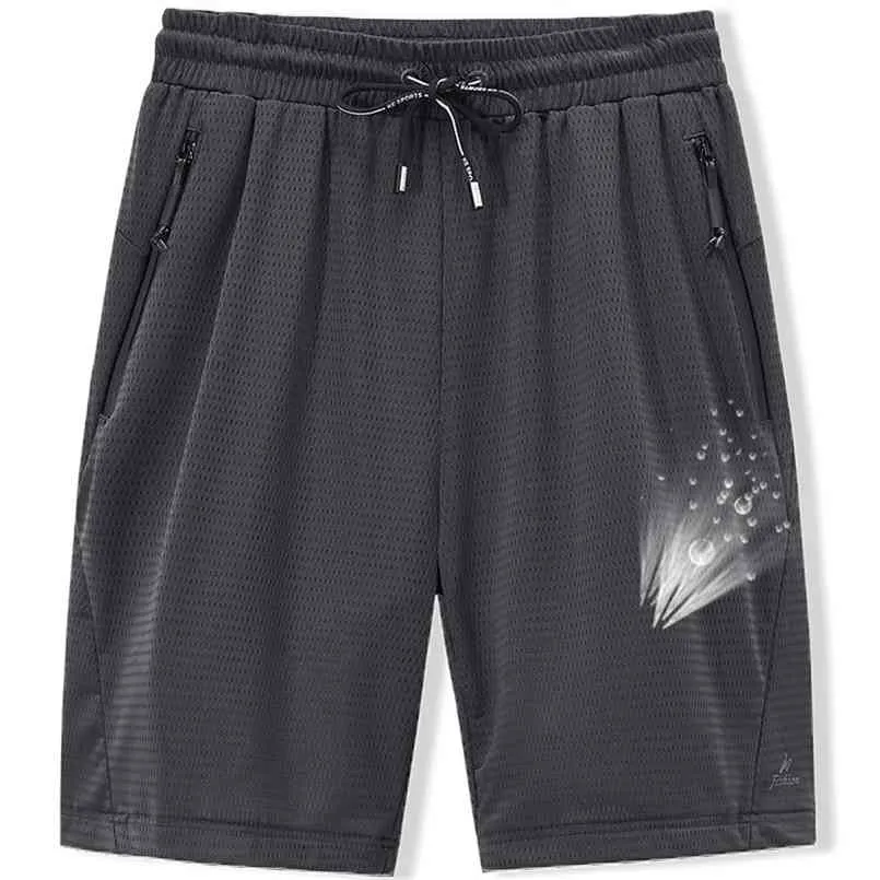 Stora mäns shorts mesh elastiska sommarbyxor manliga sweatpants kläder nylon svart grå arbete svett plus storlek 210716