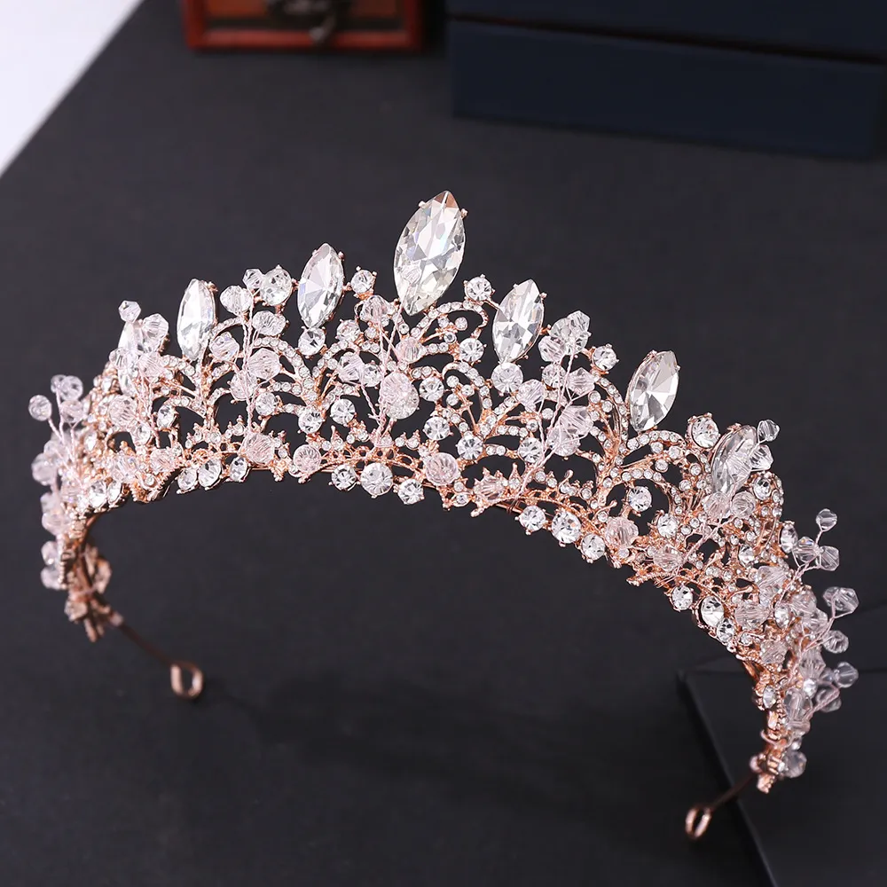 Headpiece Baroque Rose Gold Crystal Crown Bridal Wedding  display picture 2
