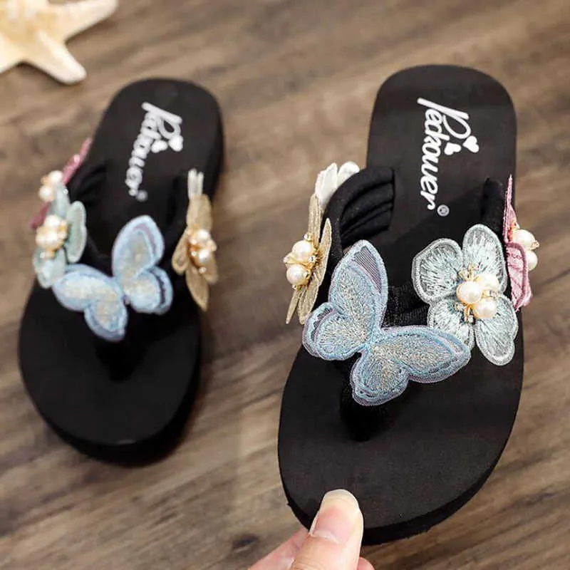 Mädchen Hausschuhe Bogen Prinzessin Kinder Schuhe Beiläufige Strand Sandalen Elternkind Baby Indoor Home Rutschfeste Flip Flop S184 210712