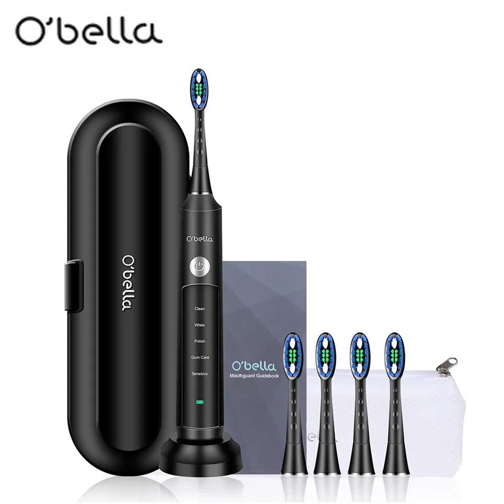 O'Bella 071B Ultraschall-elektrische Zahnbürste 48000RPM-Zeit Erinnern Sie erwachsene wasserdichte USB-Wiederaufladbare Zahnbürsten mit den Köpfen 210310