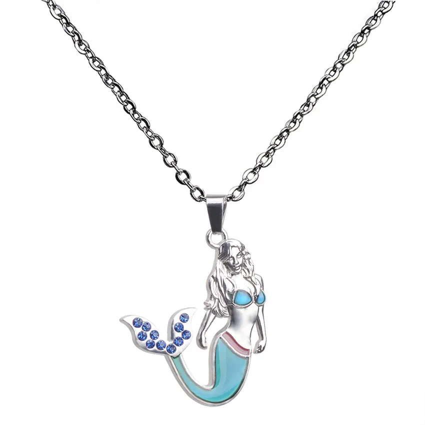 Crystal Mermaid Color Changing Temperatuur Sensing Ketting Stemming Vrouwen Kinderen Kettingen Mode-sieraden Will En Sandy