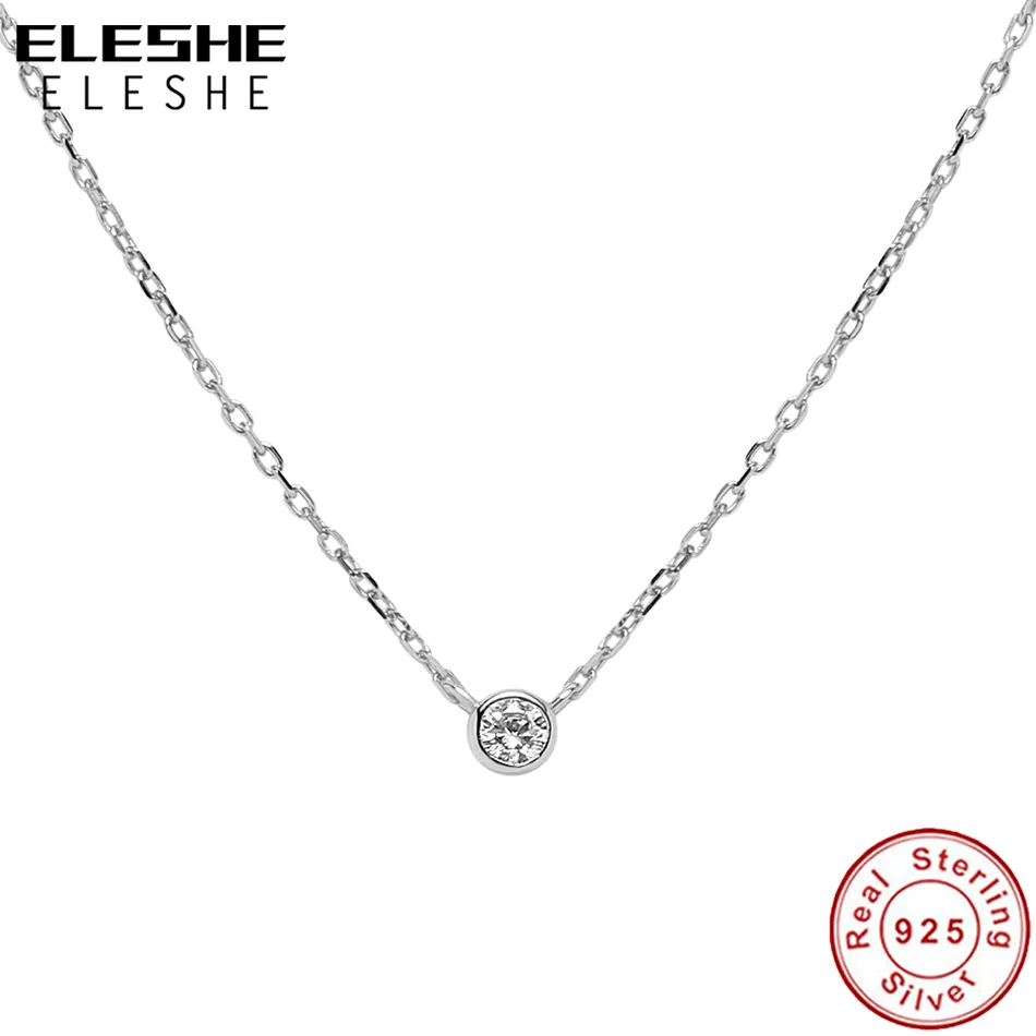ELESHE 2021 Neue Ankunft Trendy Authentische 925 Sterling Silber Halskette Tiny CZ Runde Geformt Klassische Halskette für Frauen Q0531