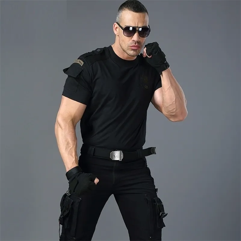 T-shirt militaire stijl tactische t-shirt heren lading uniform korte mouwen T-shirt mannelijke t-shirt kleding zwart leger groen t-shirt mannen 210623