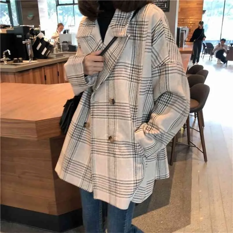 Femmes Automne Hiver Plaid Trench Coat Long Vêtements Pardessus avec coton à l'intérieur Plus Taille Manteau Femme Casaco Feminino 210825