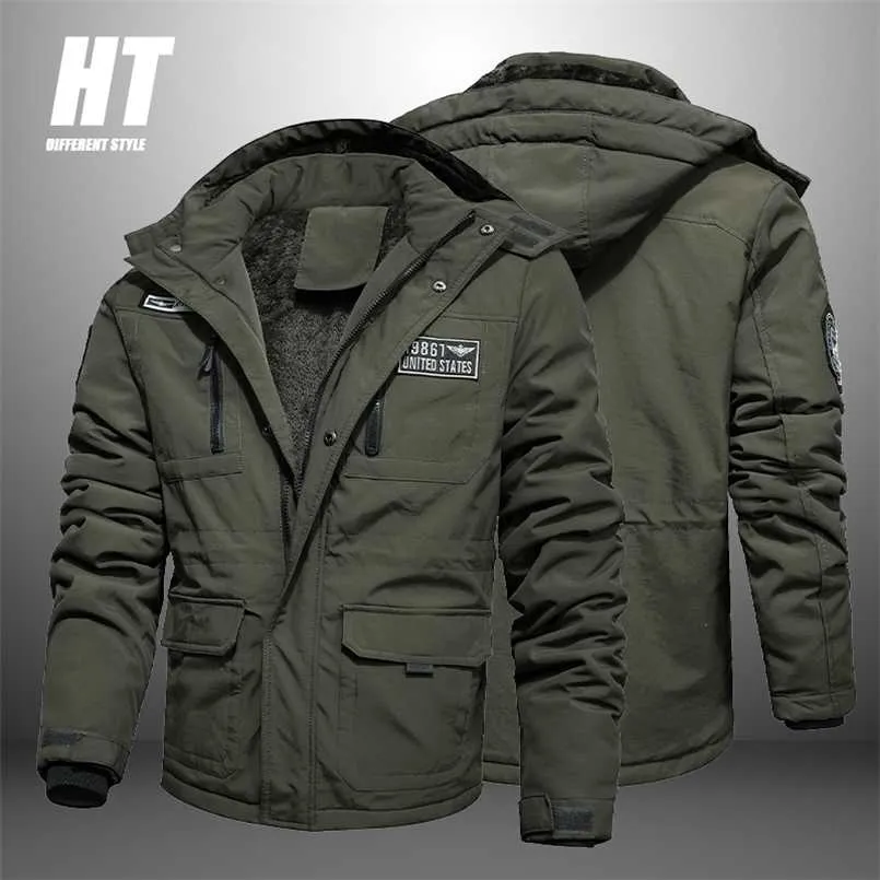 Jaqueta Militar de Inverno Masculina Qualidade de Marca Jaqueta Quente Ao Ar Livre Forrada de Lã Sobretudo Casual Magro Tático Masculino Parkas 211129