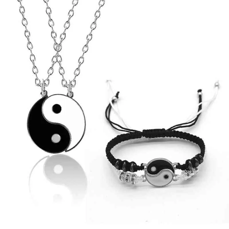 1 Set Tai Chi Couple Necklaces For Women Men Best Friends Yin Yang Paired Pendants Charms Braided Chain Couple Bracelet Necklace G1206