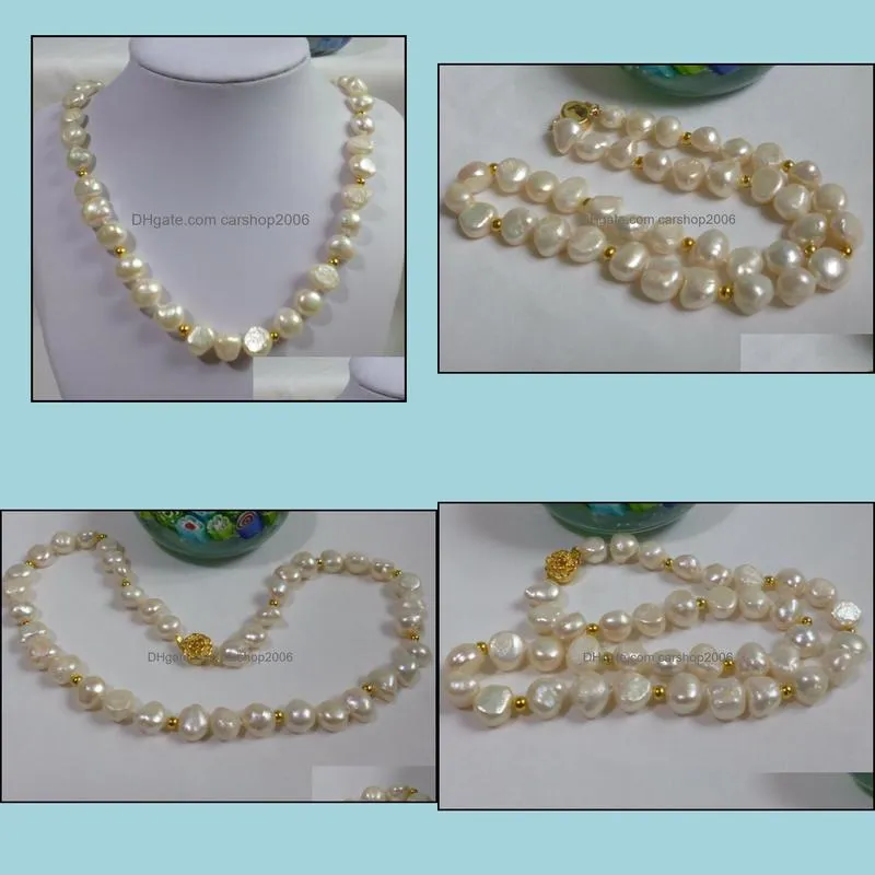 10-11mm Baroque White Natural Pearl Beaded Necklace 18inch 14k Gold Clasp Women`s Gift Jewelry