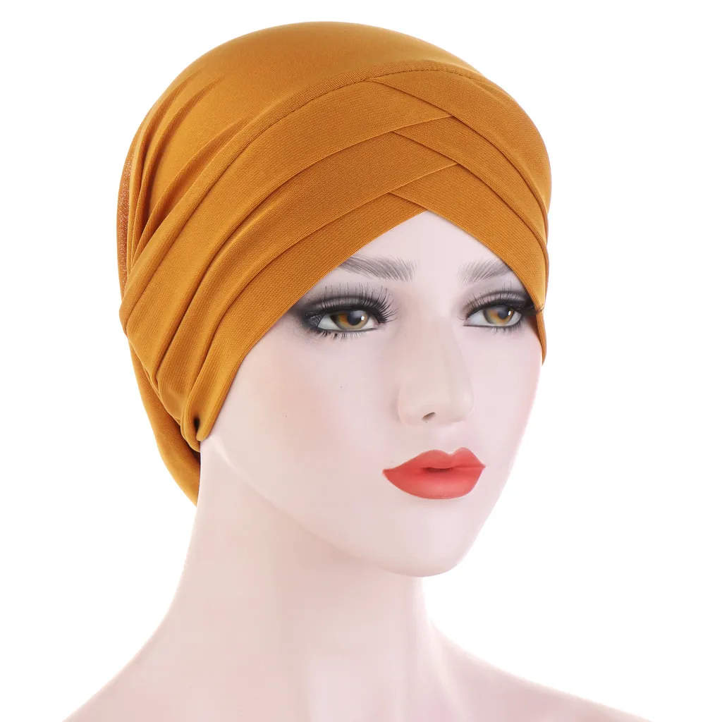 2021 이마 크로스 스트레치 스 랜드 터번 모자 착용 준비 Hijab Bonnet 이슬람 내부 Hijab Caps 인도 모자 여성 터비탄