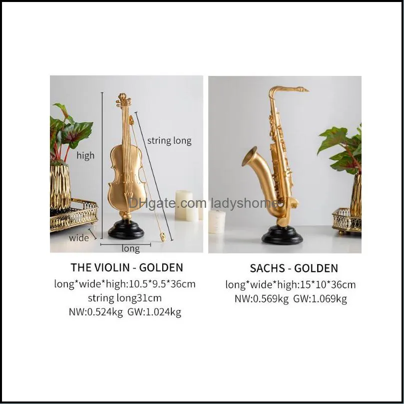 Decorative Objects & Figurines Creative Gold-plated Resin Violin Ornament Mini Shack Musical Instrument Exquisite Model Music Classroom