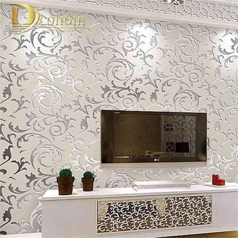 Europeisk stil non-woven tapet klassisk vägg pappersrulle lila / grå väggbricka lyx tapeter blommig papel de parede v1 210722