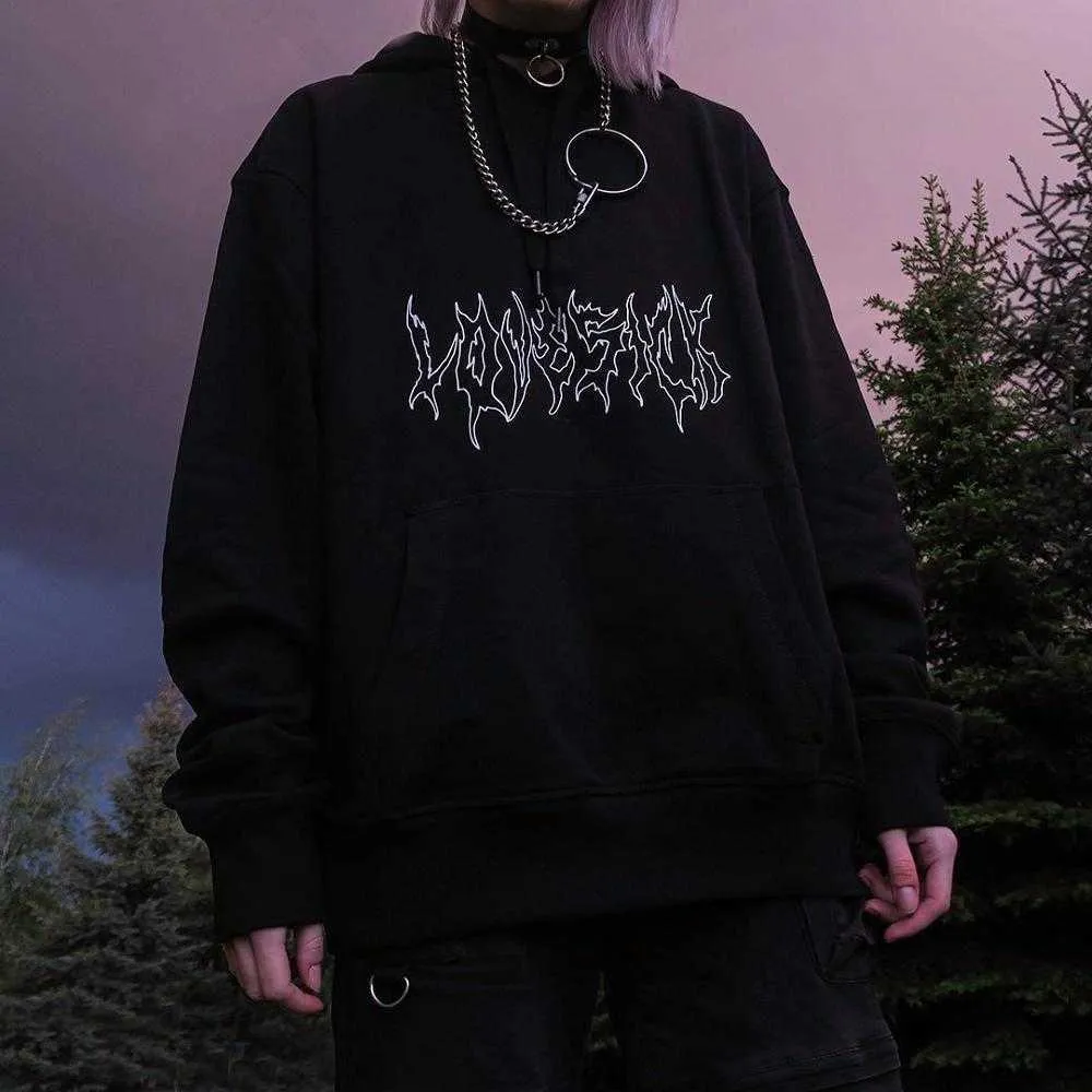 Womens Gothic Punk Sweatshirt Black Knitted Loose Streetwear