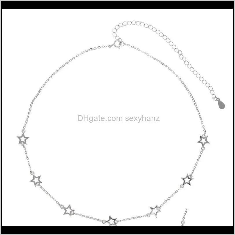 delicate dainty classic fine 925 sterling silver jewelry tiny hollow star charm thin silver link chain star choker necklace 925