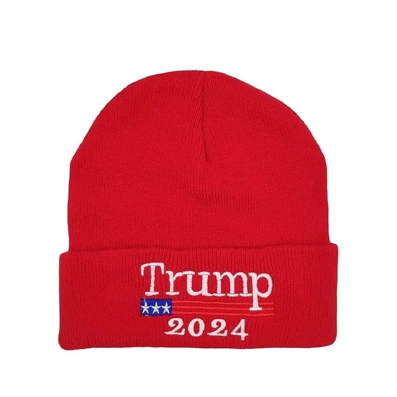 2024 Trump Hat Präsidentschaftswahl Frühling gestrickte Wollmützen Erwachsene Trump Supporter Strickmützen Wintermützen Schädelkappen Hip Hop