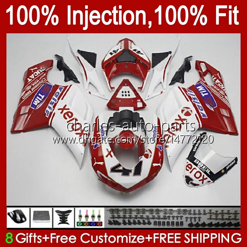 Carrosserie Injection Pour DUCATI 848 1098 1198 S R 1198R Blanc rouge chaud 07 08 09 10 11 12 Corps 18No.79 848S 848R 1098R 07-12 1098S 1198S 2007 2008 2009 2010 2011 2012 Carénage OEM