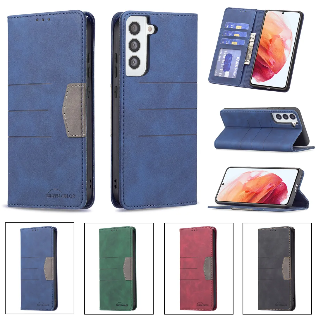 Étuis portefeuille pour téléphone Samsung Galaxy S23 S22 S21 S20 Ultra Plus, deux couleurs, sensation de peau, cuir PU, rabat magnétique, béquille, avec emplacements pour cartes