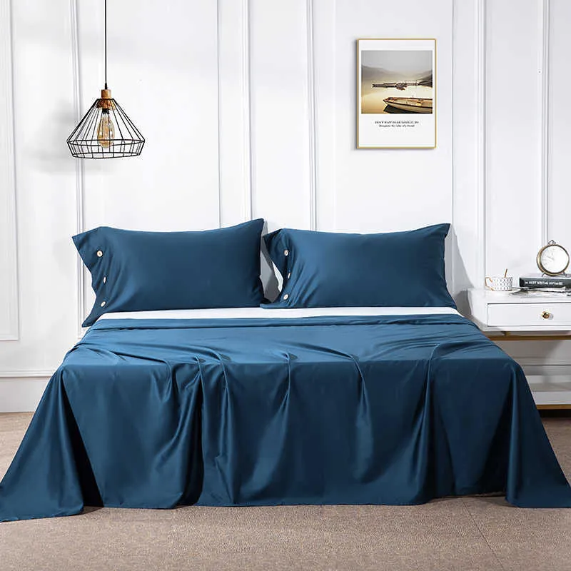 60s Egyptisch katoen platte laken bed lakens Twin King Queen Size Bed Lijnen Tribute Satijnen Solid Color Right-Angle Sheets 210706