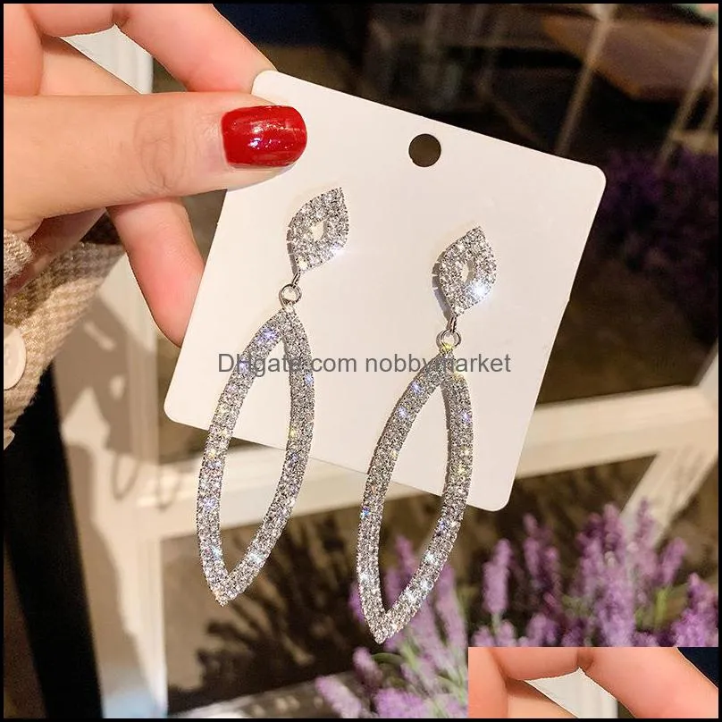 New Korean Crystal Rhinestone Long Tassel Earrings Oval Fringe Dangle Earrings for Women Luxury Wedding Bridal Earrings Jewelry