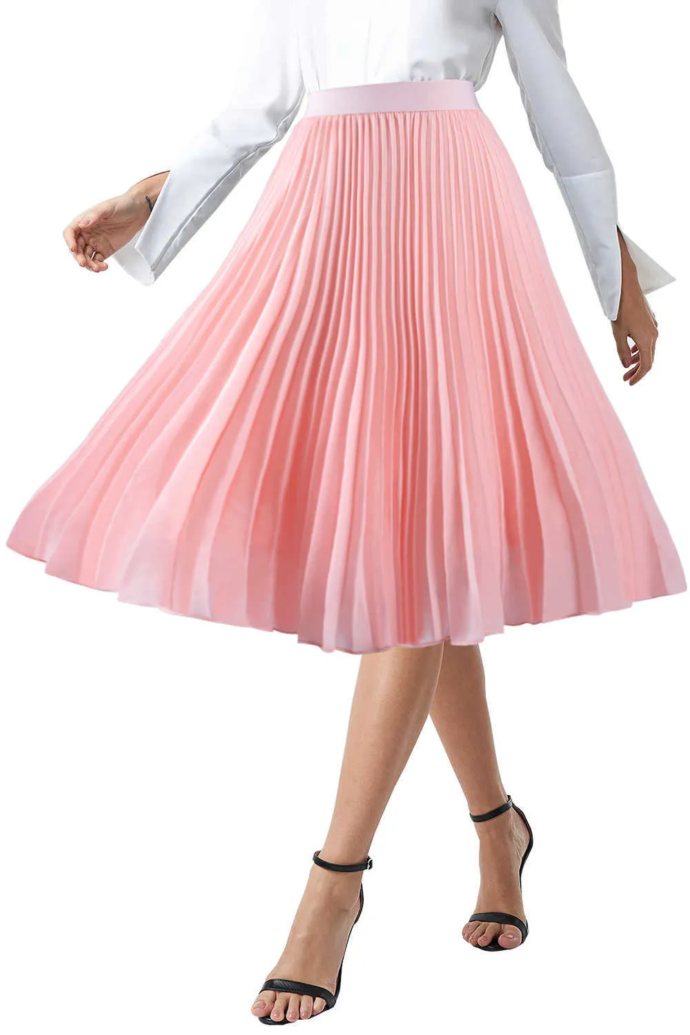 Suede Skirt UK Women Vintage Pleated High Waist Midi Skirts Swing