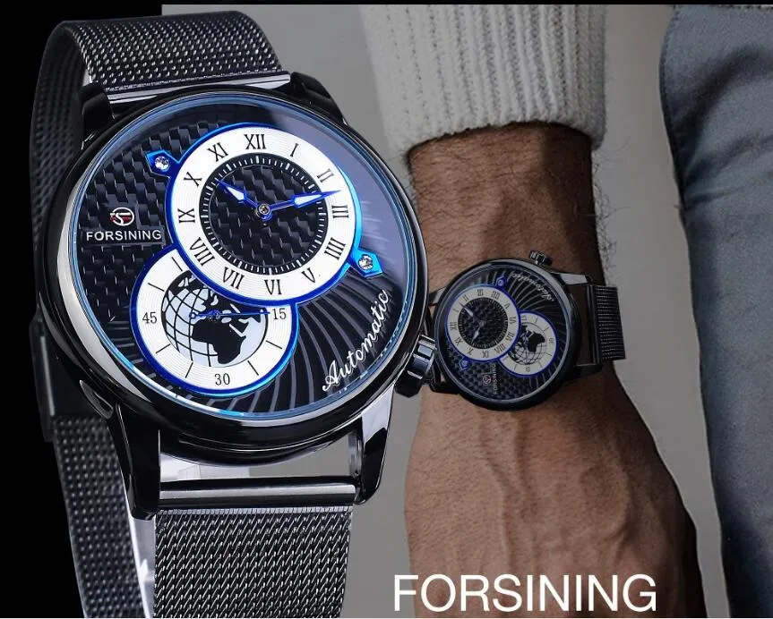 Top-Verkauf Forsining Mode Mann Uhren Herren mechanische Automatikuhr Edelstahl Armbanduhr für Mann For06