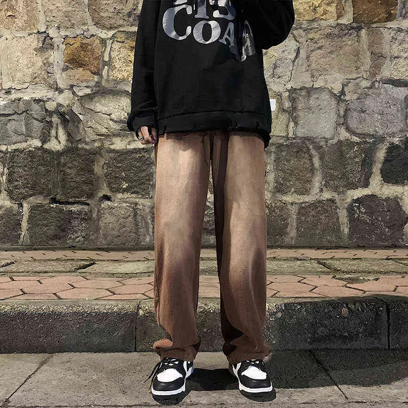 Jean baggy marron pour hommes modus rtro dcontract jambes larges streetwear voldoende hiphop pantalon droit en denim m-2xl 0309