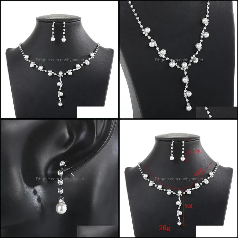 Earrings & Necklace Fashion Rhinestone Matching Pearl Two-piece Set Jewelry For Women Exquisite Wedding Accessories Gift
