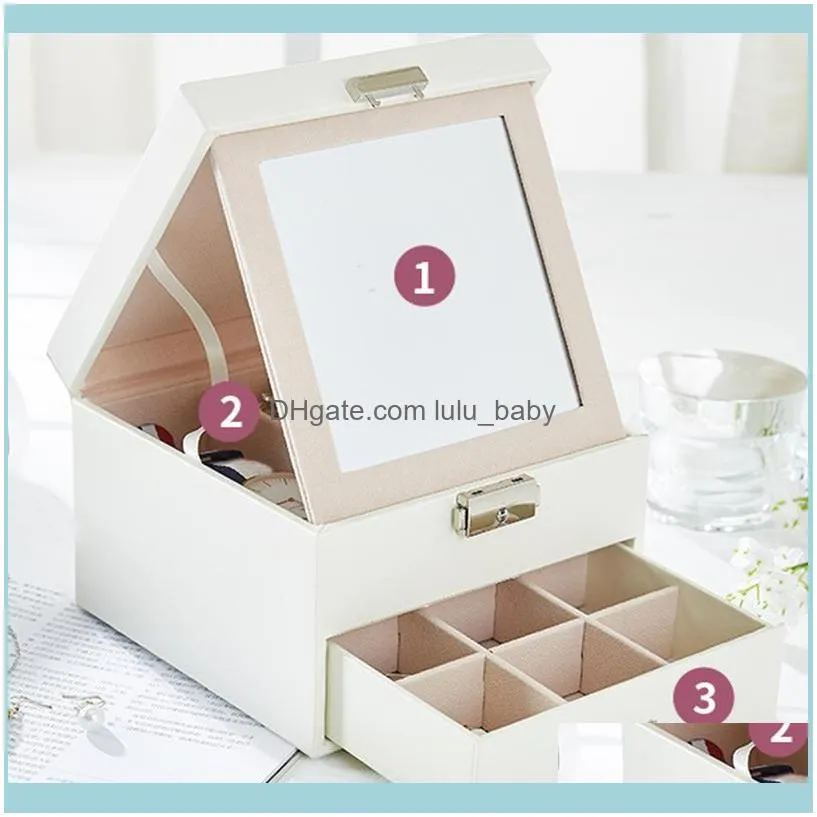 Jewelry Box Simple Double-Layer PU Leather Storage Earrings Ring Creative Pouches, Bags