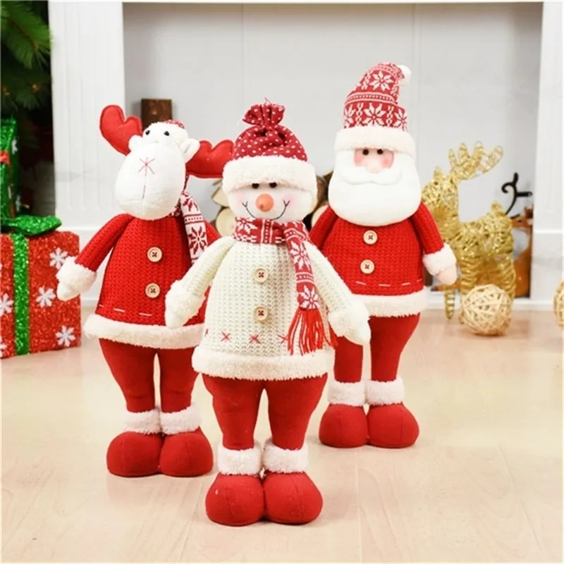 3pcs / lot Père Noël + Bonhomme de neige + Poupée Elk Décoration de Noël Ornements Stand Jouets Nouvel An Cadeau d'anniversaire Decorazioni Albero Natale 201017