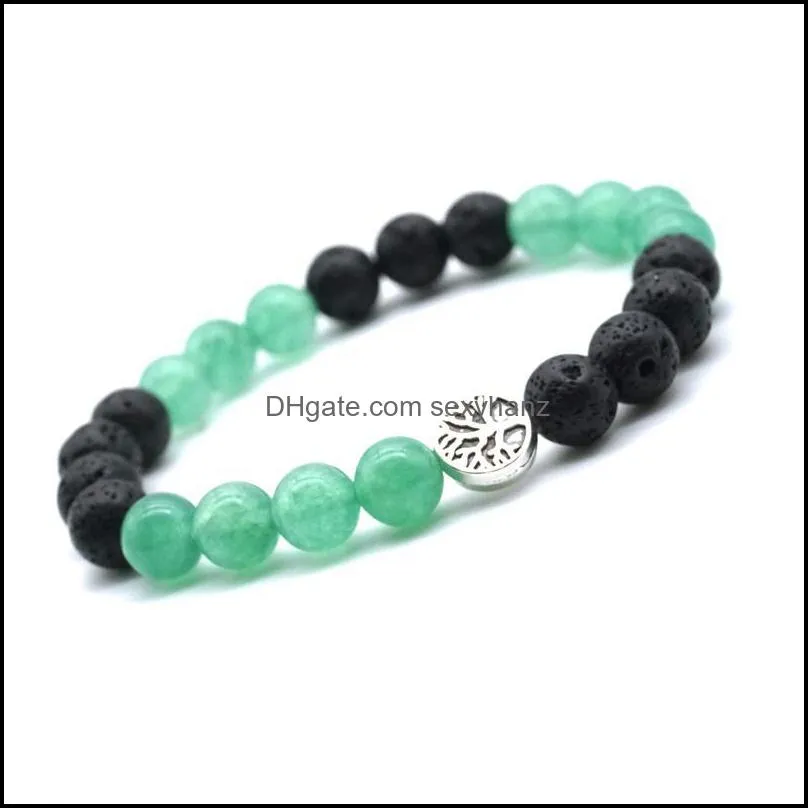 8mm Green Chakra Beads Bracelets Volcanic Lava Rock Stone  Oil Diffuser Bracelet Yoga Strand Women Jewelry Beaded, Strands