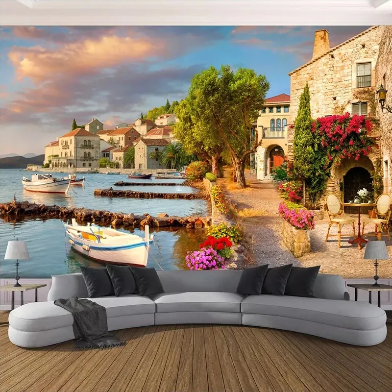 KOMNNI European-Style Balcony 3D Wallpaper Island Sea View Self