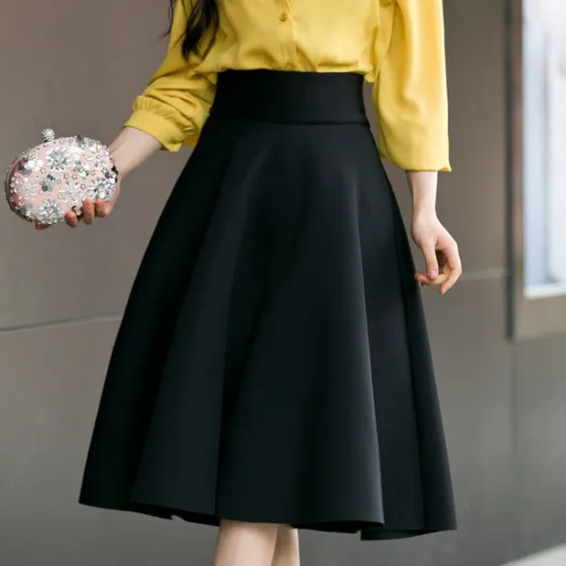 Vintage High Waisted Cotton Midi Skater Skirt With Big Swing And  