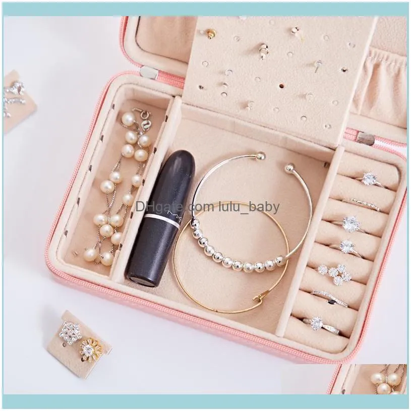 Jewelry Pouches, Bags Leather Box, Storage Box With Mirror, Necklace, Earrings, Ring, Bracelet,