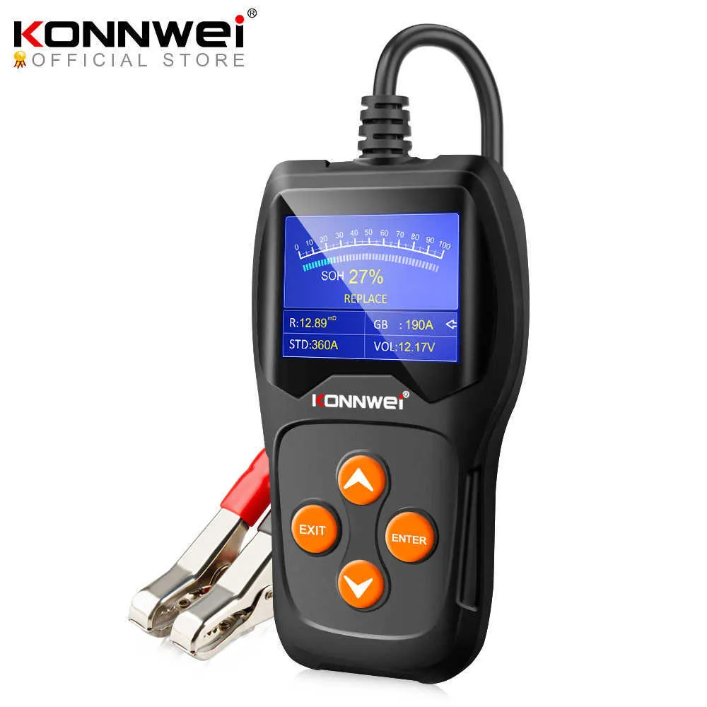 KONNWEI Outils de diagnostic KW600 Testeur de batterie de voiture 12V Écran couleur numérique Analyseur de batterie automatique 100 à 2000CCA Démarrage de charge Diagnostic de voiture