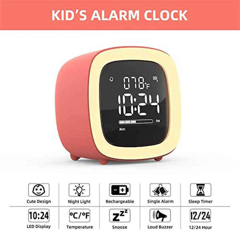 子供の目覚まし時計かわいいテレビ夜ライト目覚まし時計デスククロック充電式バッテリー211111