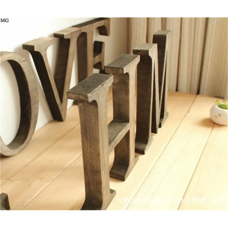 20 см высокая старинная древесина английская буква ретро творческий алфавит номера дома бар кофе свадебное украшение древесины ремесло 210811