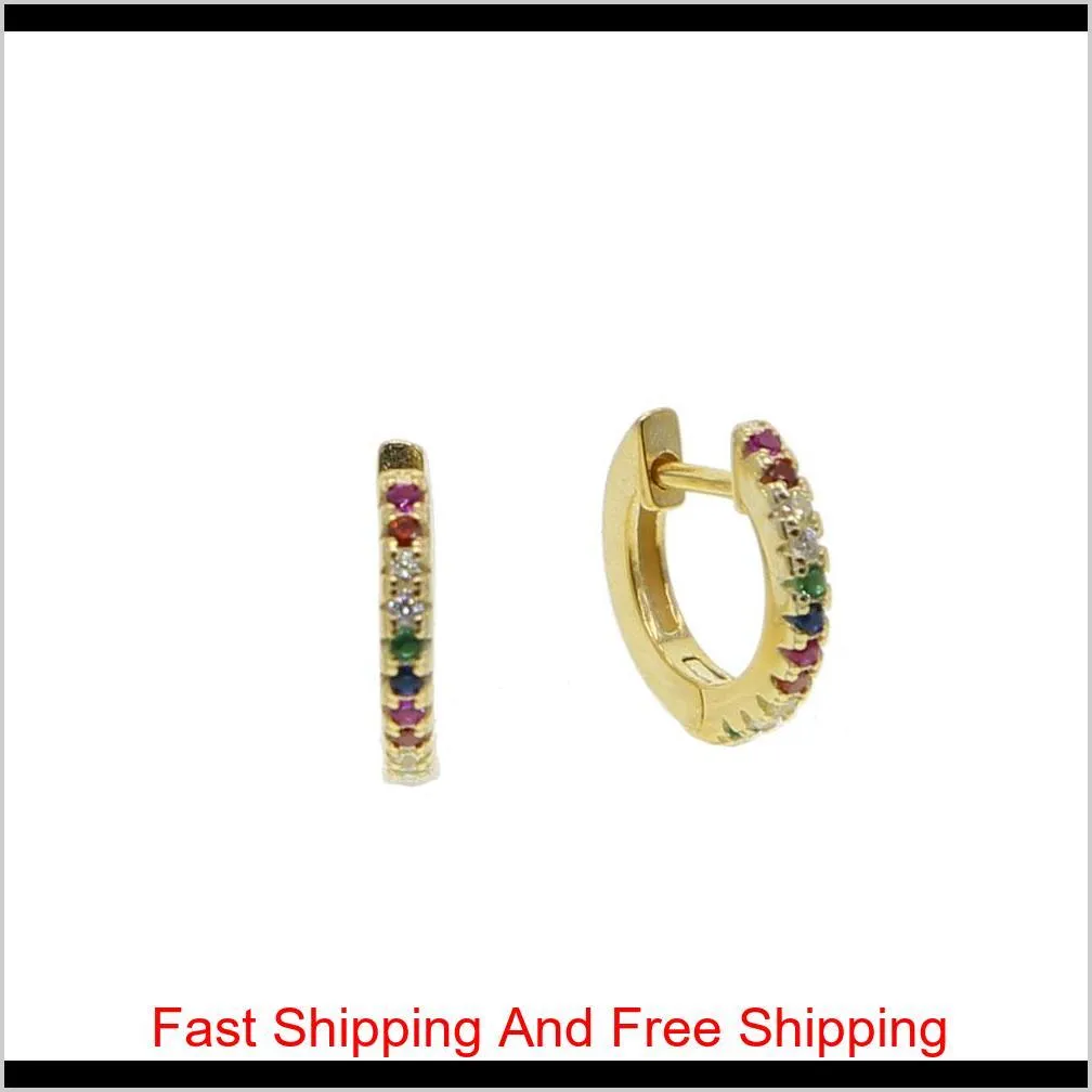 colorful cz hoops earring 925 sterling silver fine jewelry mini small hoop colorful stone summer design fashion nice ear jewelry