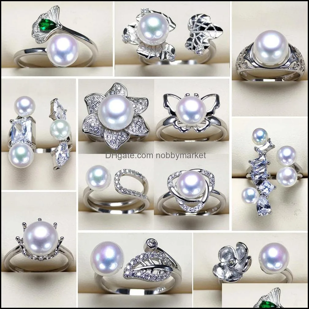 Wholesale Pearl Ring Settings Zircon Rings s925 Silver Ring Settings 12 Styles Ring for Women Mounting Rings Adjustable Size DIY Jewelry