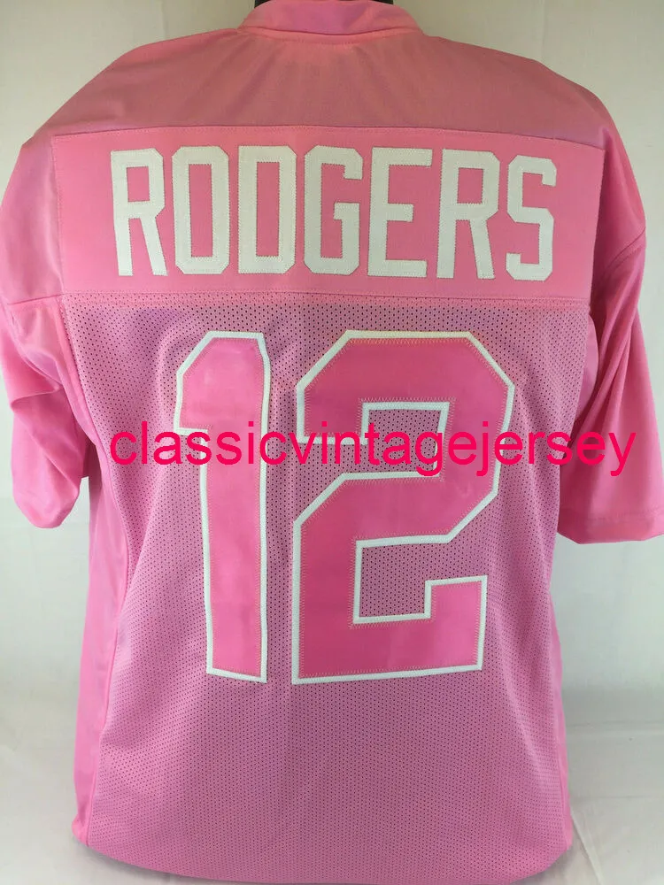 Homens homens jovens Aaron Rodgers Custom costurada Jersey de futebol rosa xs-5xl 6xl