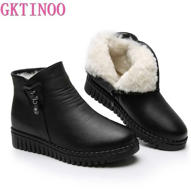 Gktinoo 2021 النساء أحذية الثلوج الشتاء الكعوب المسطحة الكاحل أحذية النساء الدافئة منصة الأحذية جلدية سميكة الفراء الجوارب Y0914