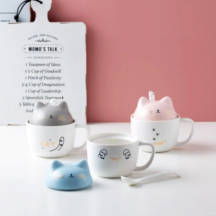 Creative stereo cat ceramic Mugs cute cartoon mug with spoon water cup student lovers cups home. Unique style SN6158