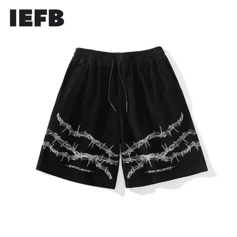 IEFB Vêtements pour hommes High Street Hip-Hop Broderie Personnalité noire Short gothique Pantalon longueur genou pour hommes Qulity 9Y1308 210716