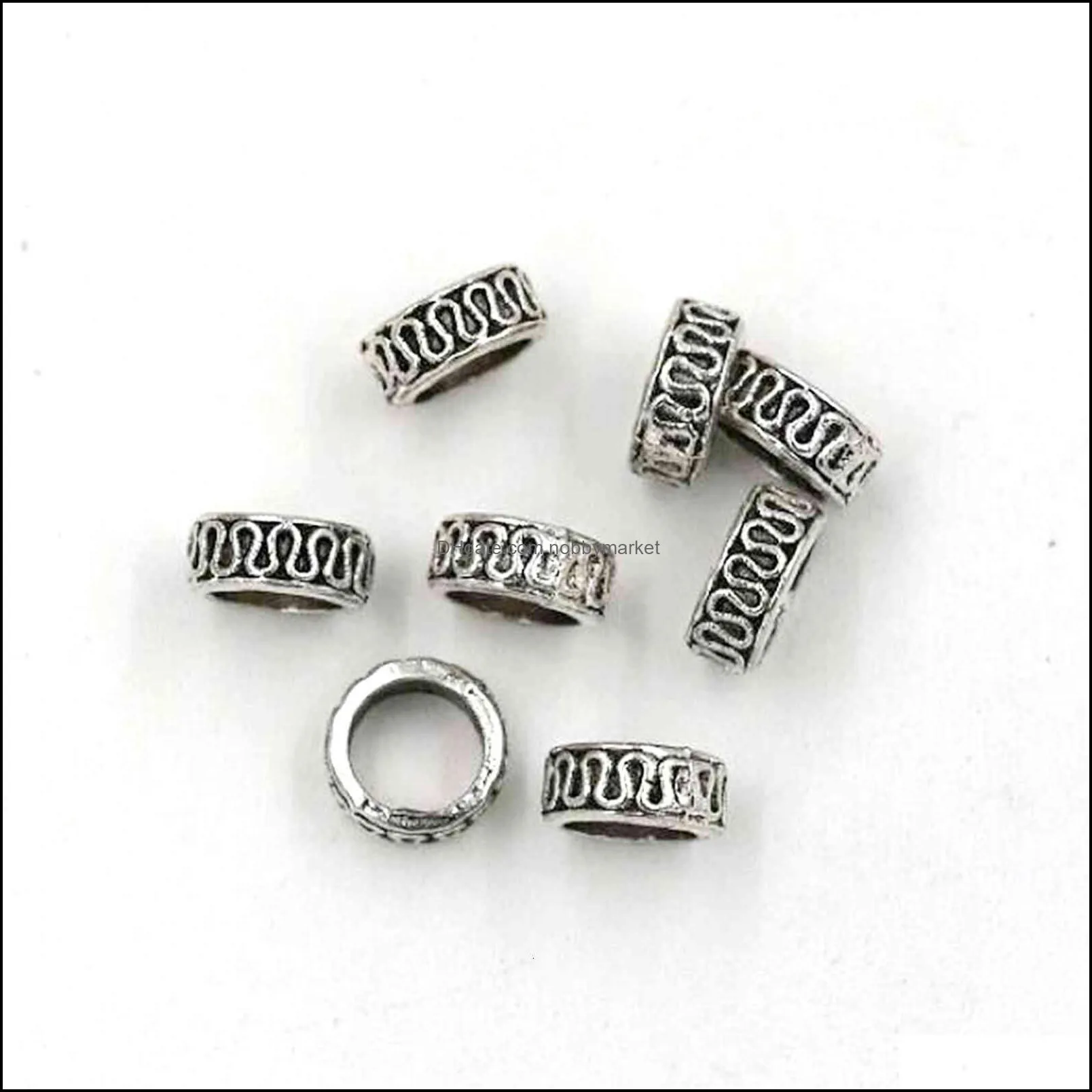Brand Jewelry Findings 200pcs Antique Silver Alloy Carved Large Hole Spacer Beads For Making Bracelet Necklace DIY Accessories 8*4mm